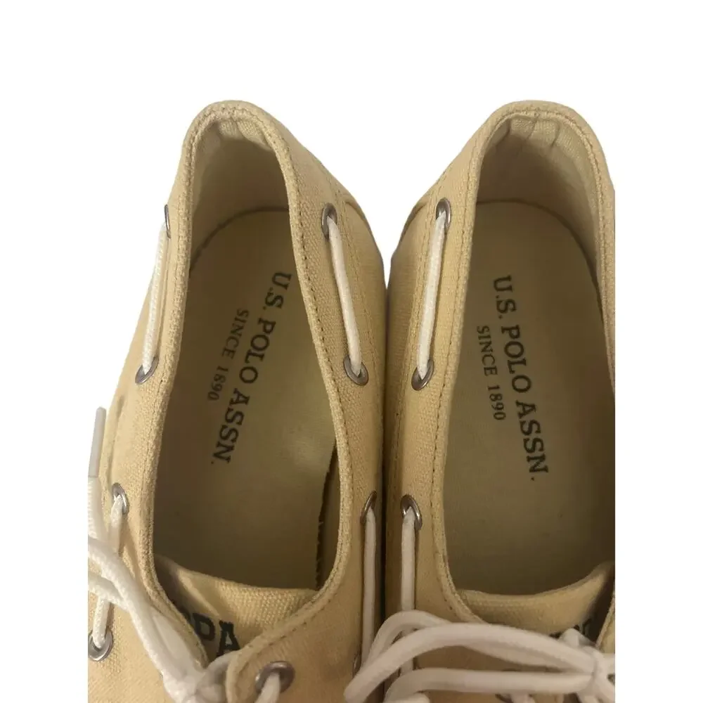 US Polo Assn Mens‎ Canvas Boat Shoes Tan Beige Deck Nautical Old Money Summer